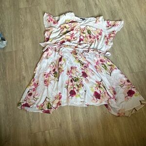 Lane Bryant White and Pink Ruched Sundress